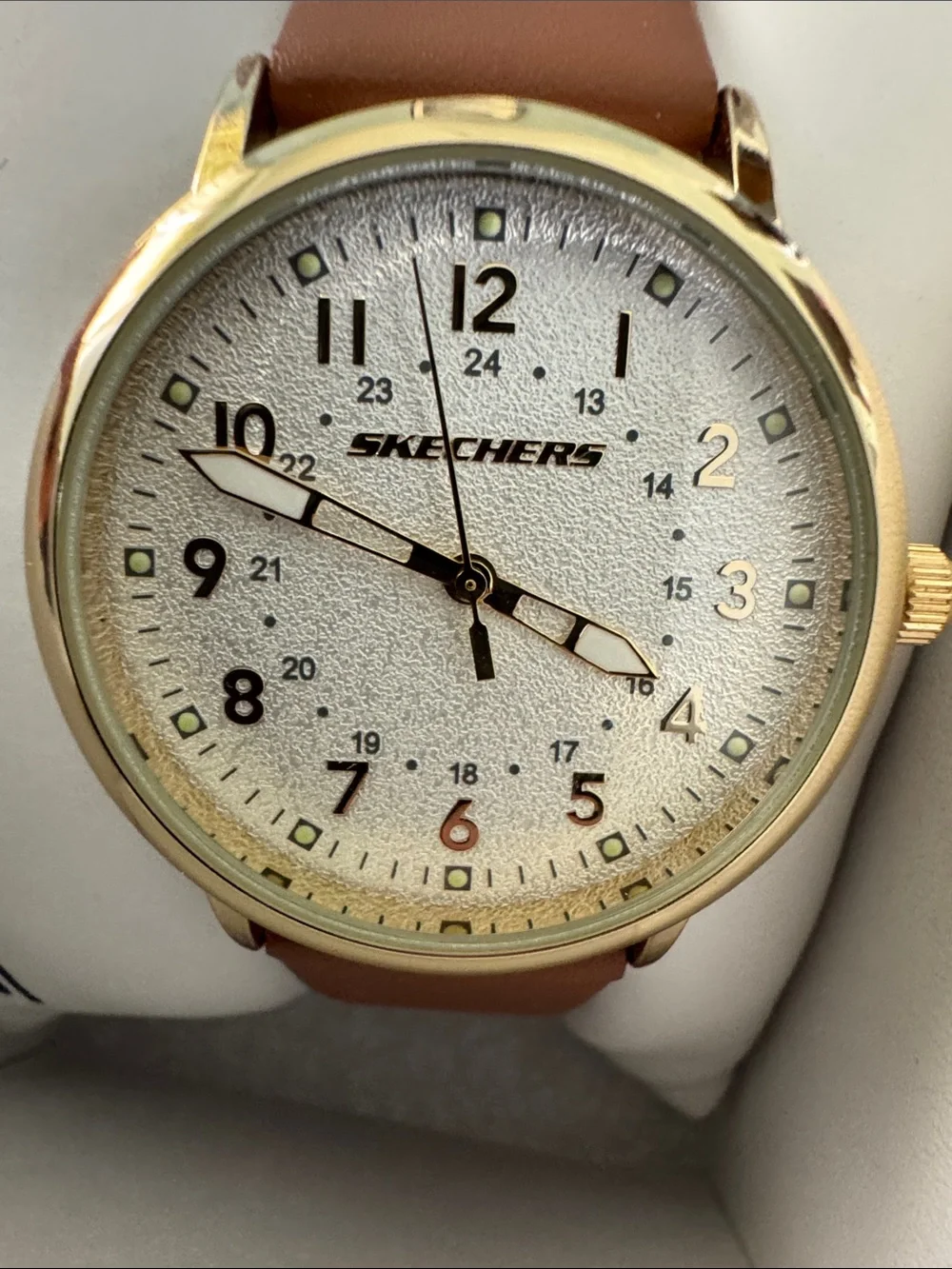 Skechers Gold-Tone Case with Brown Leather Strap Watch